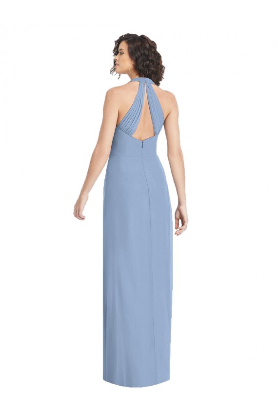 Sleeveless V-Neck Soft Chiffon Dusty Blue Long Formal Evening Gown / Bridesmaid Dress Bath