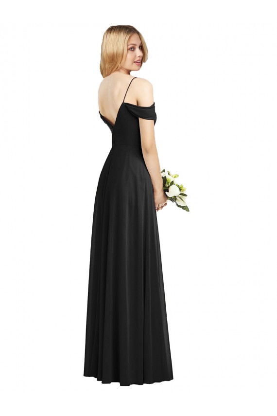 Cold Shoulder Spaghetti Straps Soft Chiffon Black Long Semi Formal Evening Dress / Bridesmaid Dress Bath