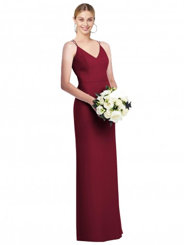 Sleeveless V-Neck Soft Chiffon Burgundy Long Formal Dress / Bridesmaid Dress Bath