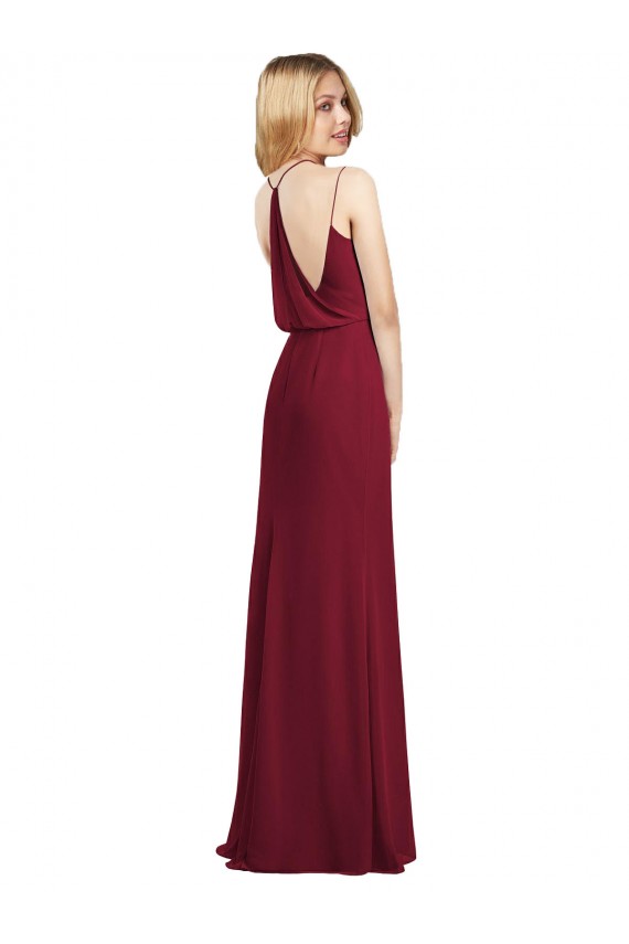 Sleeveless V-Neck Soft Chiffon Burgundy Long Formal Dress / Bridesmaid Dress Bath