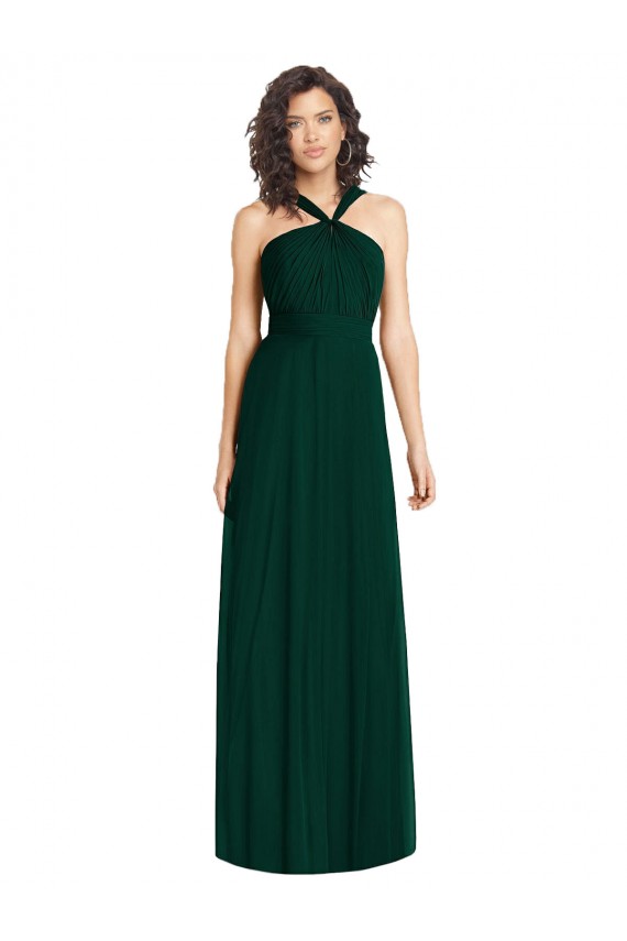 Sleeveless Halter Neck Soft Chiffon Ever Green Long Bridesmaid Dress Bath