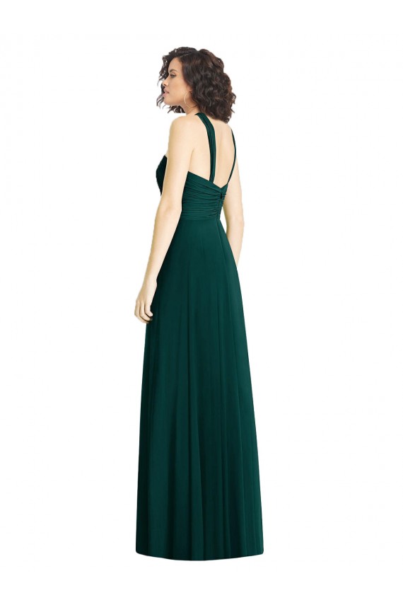 Sleeveless Halter Neck Soft Chiffon Ever Green Long Bridesmaid Dress Bath