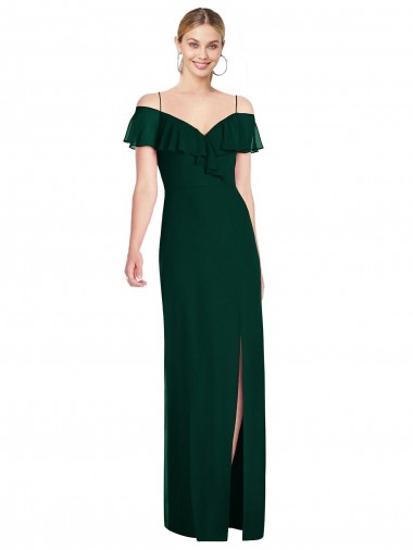 Cold Shoulder Sweetheart Soft Chiffon Ever Green Long Semi Formal Evening Dress / Bridesmaid Dress Bath