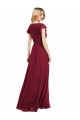 Flutter Sleeves V-Neck Lxue Chiffon Royal Blue Long Bridesmaid Dress Bath