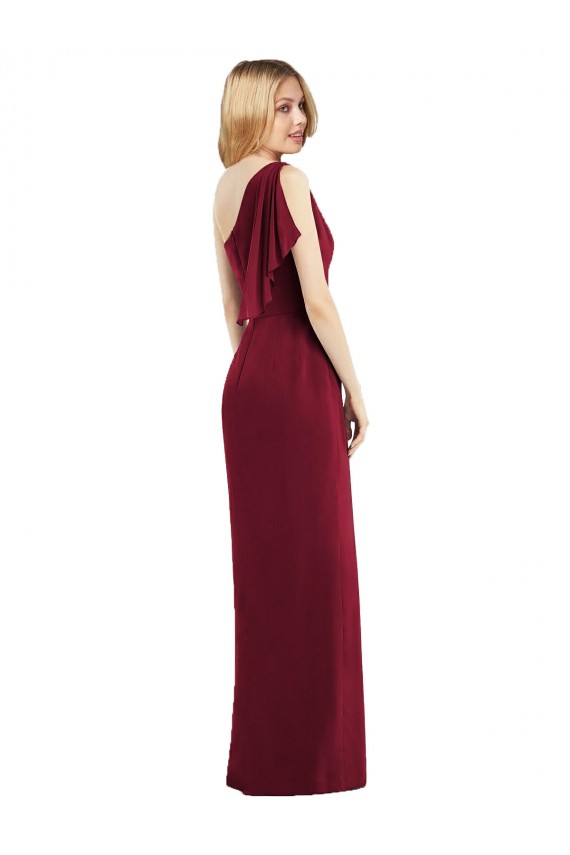 Sleeveless One Shoulder Soft Chiffon Olive Green Long Bridesmaid Dress Bath