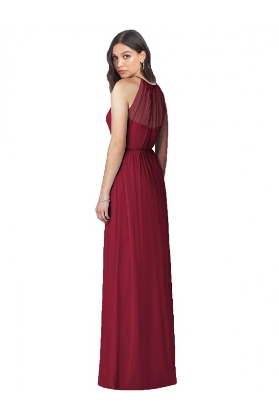 Sleeveless Halter Neck Soft Chiffon Burgundy Trumpet Long Bridesmaid Dress Bath