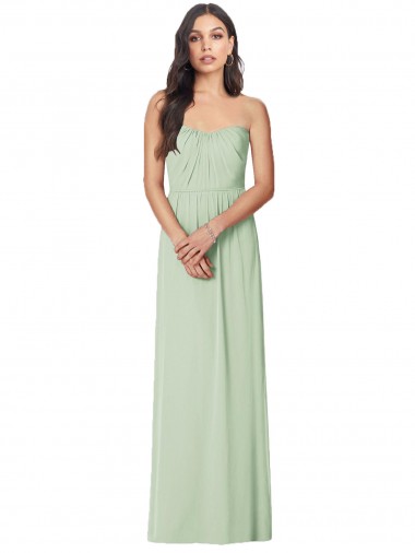 Sleeveless Strapless Soft Chiffon Sage Trumpet Long Bridesmaid Dress Bath