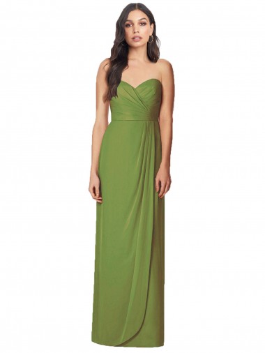 Sleeveless Strapless Soft Chiffon Olive Green Long Bridesmaid Dress Bath