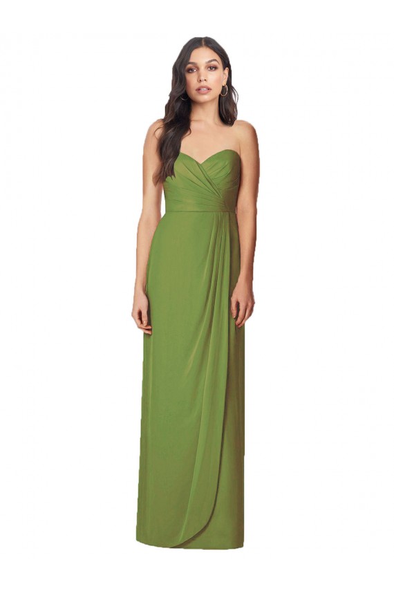 Sleeveless Strapless Soft Chiffon Olive Green Long Bridesmaid Dress Bath