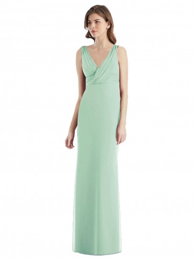 Sleeveless V-Neck Chiffon Mint Green Long Bridesmaid Dress / Evening Dress Bath