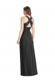 Sleeveless V-Neck Soft Chiffon Black Long Bridesmaid Dress Bath