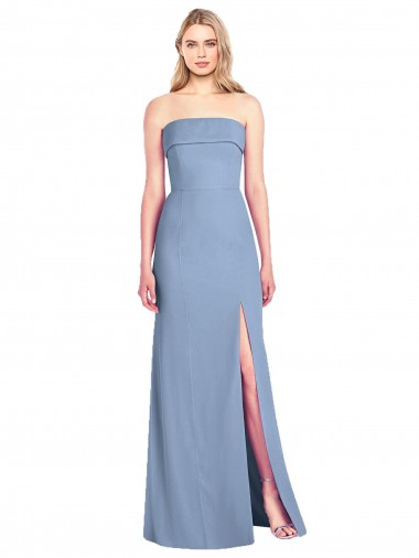 Sleeveless Strapless Soft Chiffon Dusty Blue Trumpet Long Bridesmaid Dress Bath