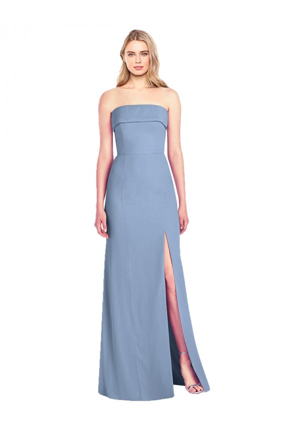 Sleeveless Strapless Soft Chiffon Dusty Blue Trumpet Long Bridesmaid Dress Bath