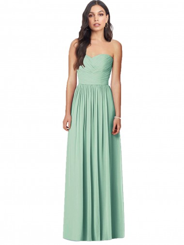 Sleeveless Strapless Soft Chiffon Mint Green Long Bridesmaid Dress Bath