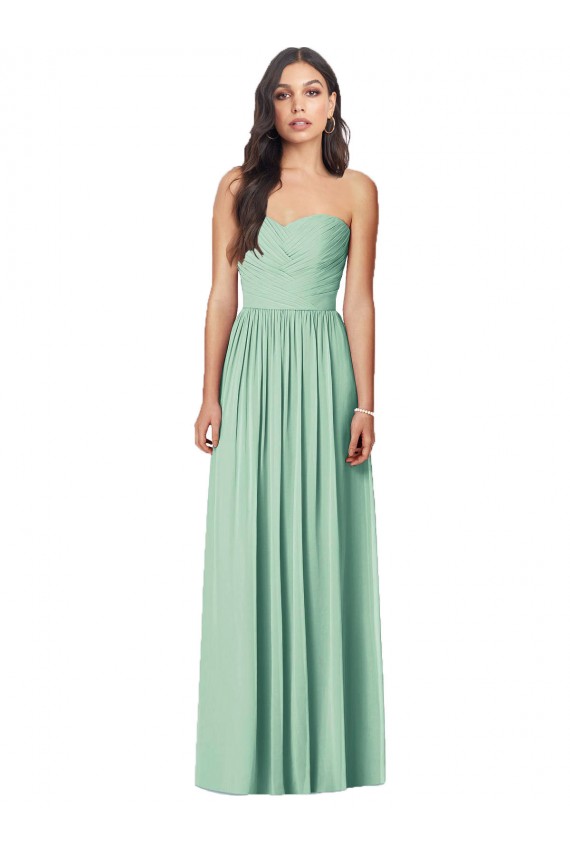 Sleeveless Strapless Soft Chiffon Mint Green Long Bridesmaid Dress Bath