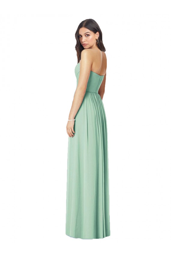Sleeveless Strapless Soft Chiffon Mint Green Long Bridesmaid Dress Bath