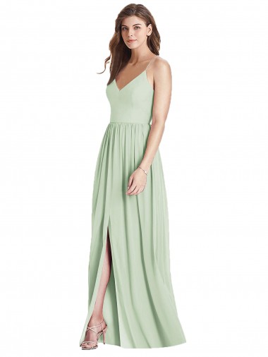Sleeveless V-Neck Soft Chiffon Sage Long Semi Formal Evening Dress / Bridesmaid Dress Bath