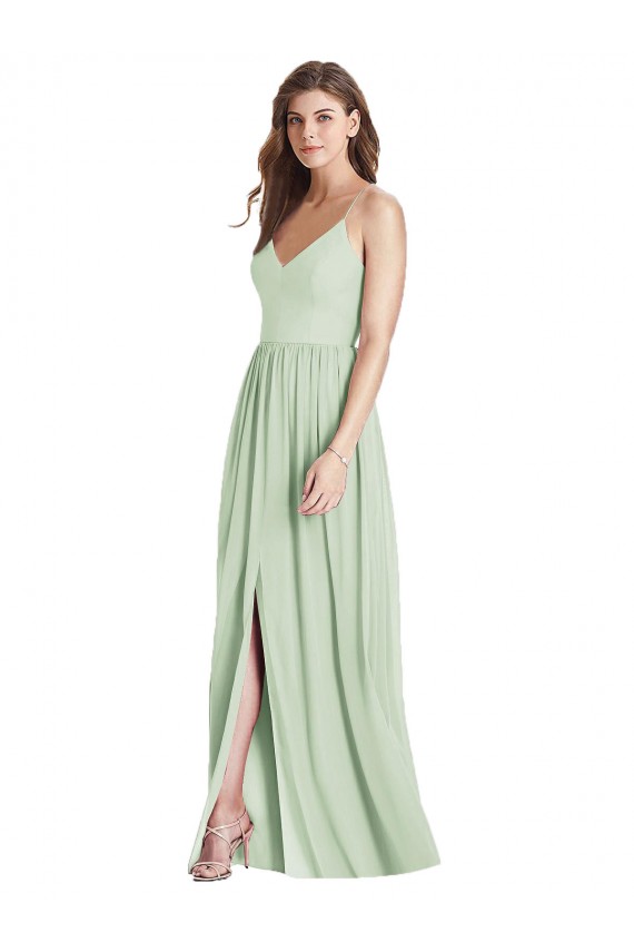 Sleeveless V-Neck Soft Chiffon Sage Long Semi Formal Evening Dress / Bridesmaid Dress Bath