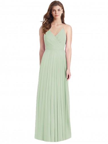 Cold Shoulder V-Neck Soft Chiffon Sage Long Semi Formal Evening Dress / Bridesmaid Dress Bath