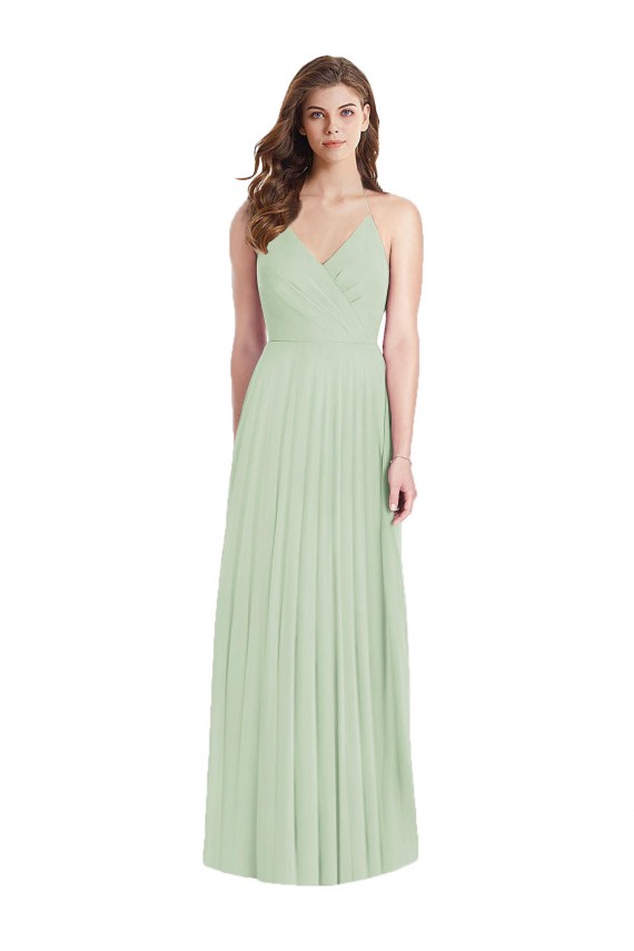 Cold Shoulder V-Neck Soft Chiffon Sage Long Semi Formal Evening Dress / Bridesmaid Dress Bath