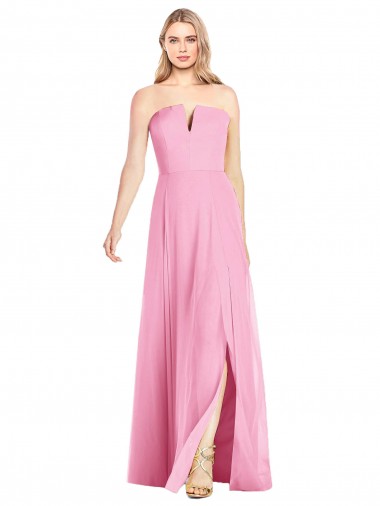 Sleeveless Strapless Soft Chiffon Hot Pink Long Semi Formal Evening Dress / Bridesmaid Dress Bath