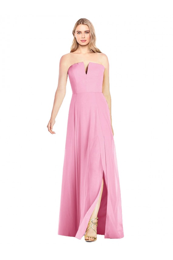 Sleeveless Strapless Soft Chiffon Hot Pink Long Semi Formal Evening Dress / Bridesmaid Dress Bath
