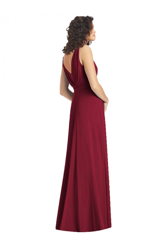 Sleeveless V-Neck Chiffon Hunter Long Wedding Party Dress Bath