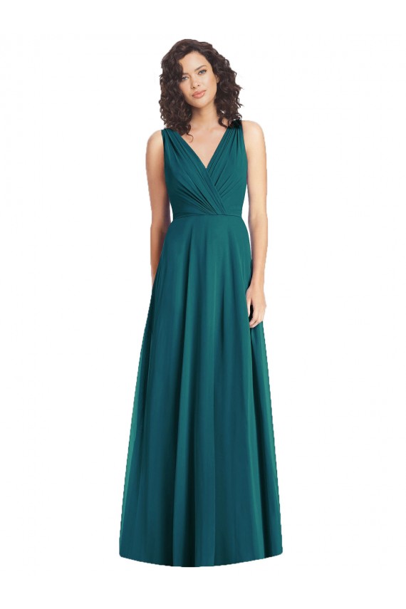 Sleeveless V-Neck Chiffon Hunter Long Wedding Party Dress Bath