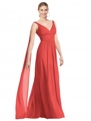 Sleeveless V-Neck Soft Chiffon Firecracker Long Bridesmaid Dress Bath