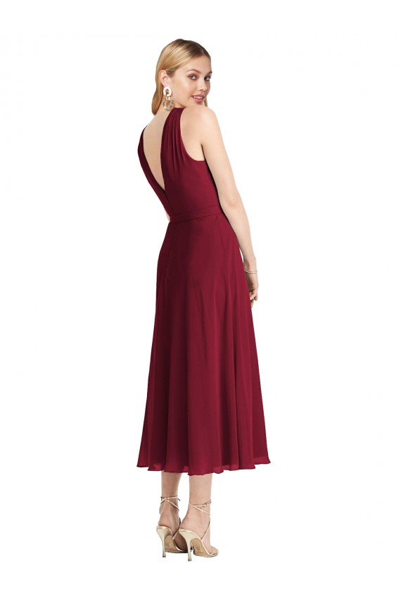 Sleeveless Halter Neck Soft Chiffon Lilac Tea length Prom Dress / Bridesmaid Dress Bath