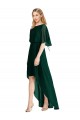 Flutter Sleeves Round Neck Soft Chiffon Ever Green High Low Bridesmaid Dress Bath