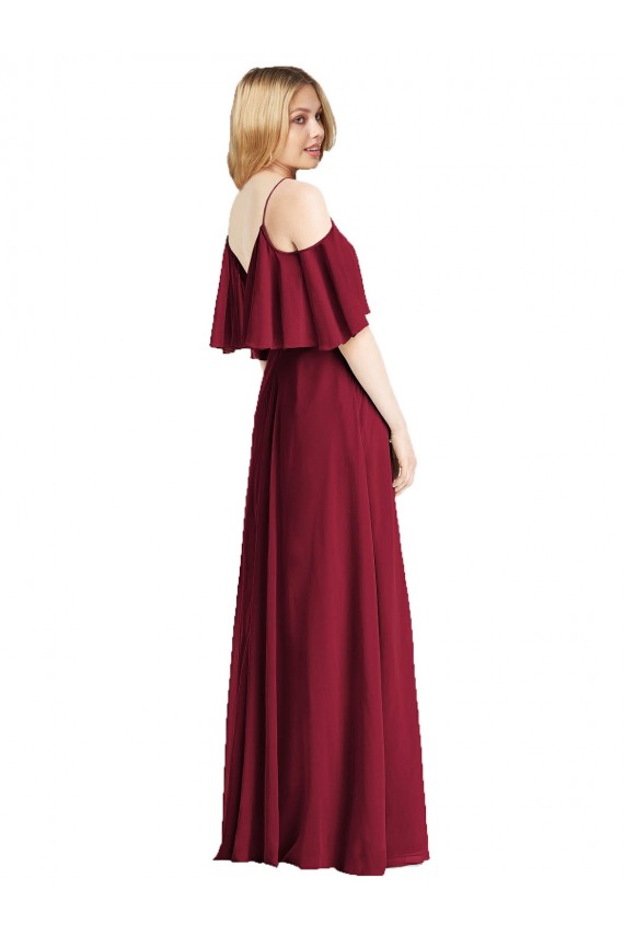 Cold Shoulder V-Neck Chiffon Royal Blue Long Bridesmaid Dress Bath