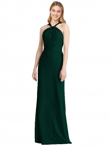 Sleeveless Halter Neck Soft Chiffon Ever Green Trumpet Long Bridesmaid Dress Bath
