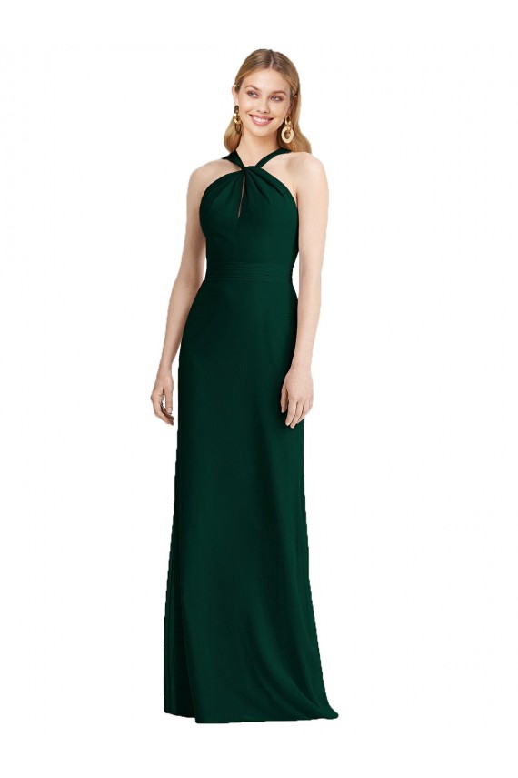 Sleeveless Halter Neck Soft Chiffon Ever Green Trumpet Long Bridesmaid Dress Bath