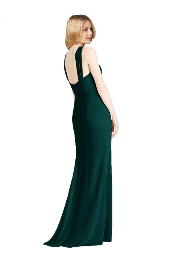 Sleeveless Halter Neck Soft Chiffon Ever Green Trumpet Long Bridesmaid Dress Bath