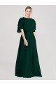 Flutter Sleeves Round Neck Soft Chiffon Ever Green Long Bridesmaid Dress Bath