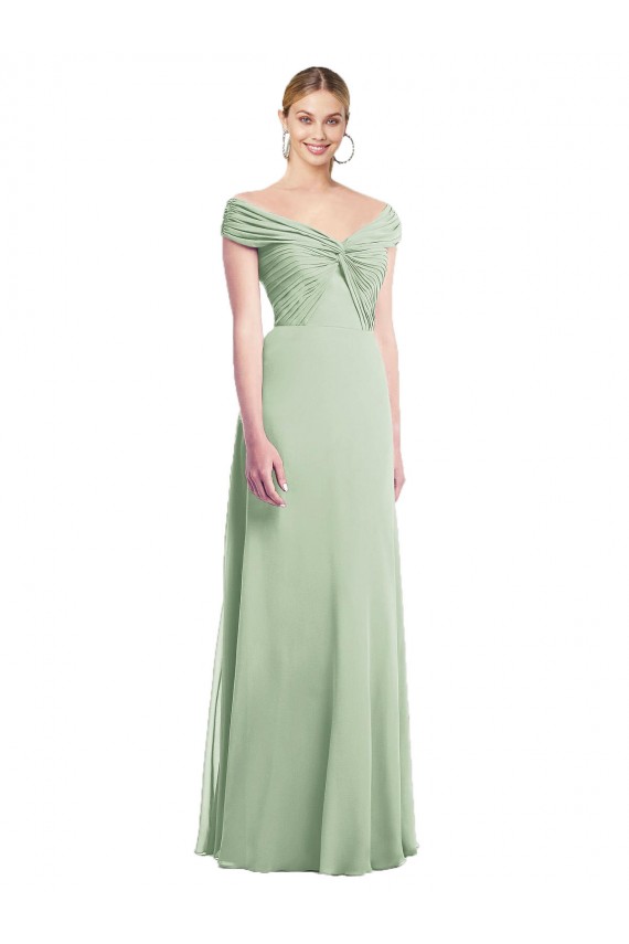 Sleeveless Off the Shoulder Soft Chiffon Sage Trumpet Long Bridesmaid Dress Bath