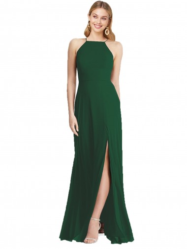 Sleeveless High Neck Soft Chiffon Dark Green Long Semi Formal Evening Dress / Bridesmaid Dress Bath