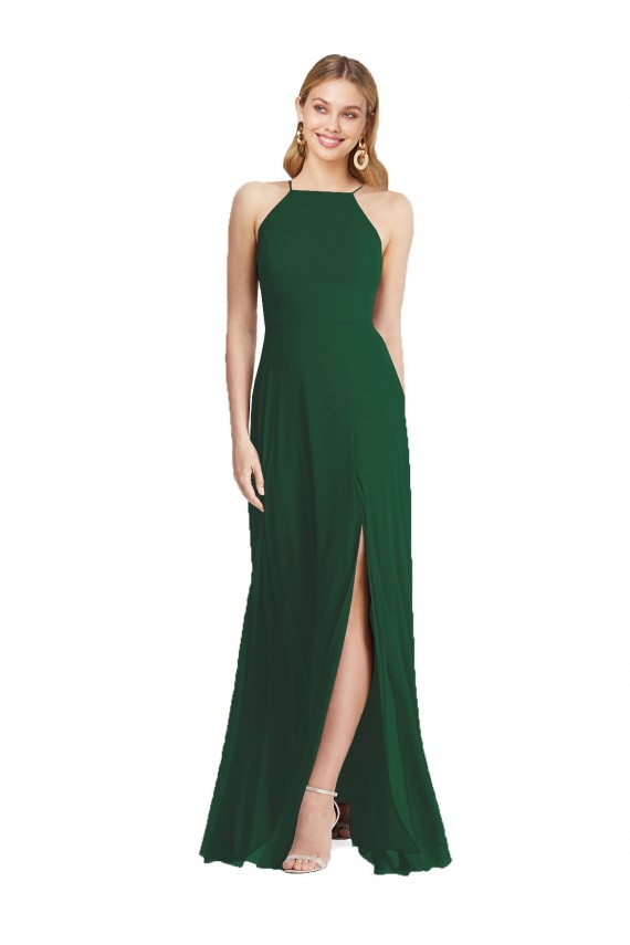 Sleeveless High Neck Soft Chiffon Dark Green Long Semi Formal Evening Dress / Bridesmaid Dress Bath