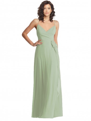 Sleeveless V-Neck Soft Chiffon Smoke Green Long Formal Evening Gown / Bridesmaid Dress Bath