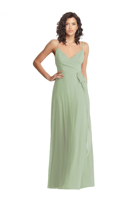 Sleeveless V-Neck Soft Chiffon Smoke Green Long Formal Evening Gown / Bridesmaid Dress Bath