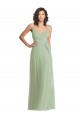 Sleeveless V-Neck Soft Chiffon Smoke Green Long Formal Evening Gown / Bridesmaid Dress Bath