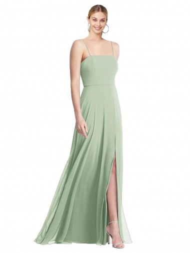 Sleeveless Square Neck Soft Chiffon Sage Long Formal Evening Gown / Bridesmaid Dress Bath
