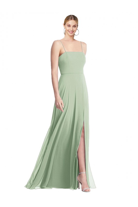 Sleeveless Square Neck Soft Chiffon Sage Long Formal Evening Gown / Bridesmaid Dress Bath