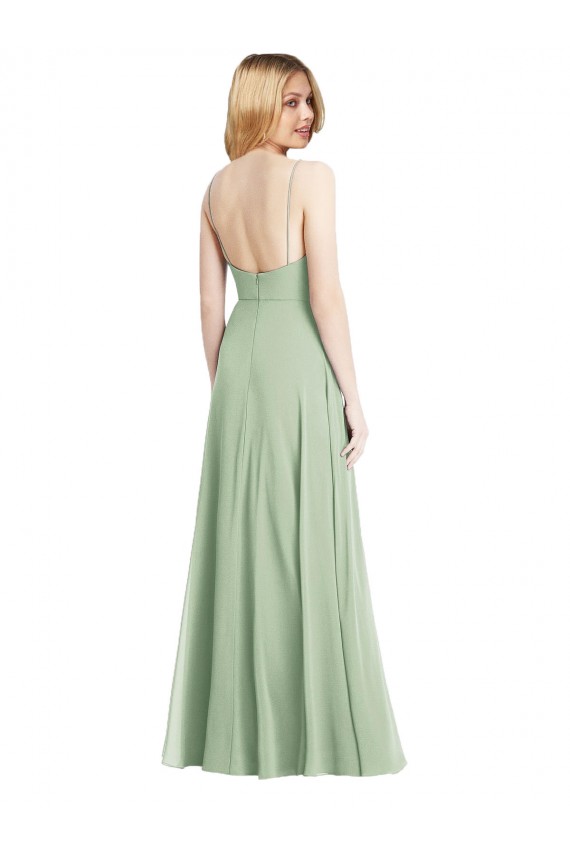 Sleeveless Square Neck Soft Chiffon Sage Long Formal Evening Gown / Bridesmaid Dress Bath