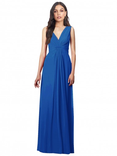 Sleeveless V-Neck Soft Chiffon Royal Blue Long Semi Formal Evening Dress / Bridesmaid Dress Bath
