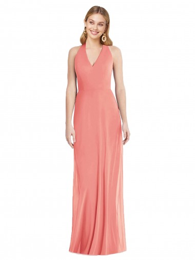 Sleeveless V-Neck Soft Chiffon Desert Rose Long Formal Evening Gown / Bridesmaid Dress Bath