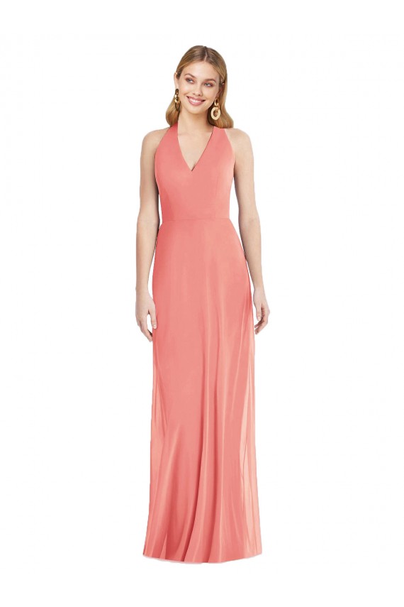 Sleeveless V-Neck Soft Chiffon Desert Rose Long Formal Evening Gown / Bridesmaid Dress Bath
