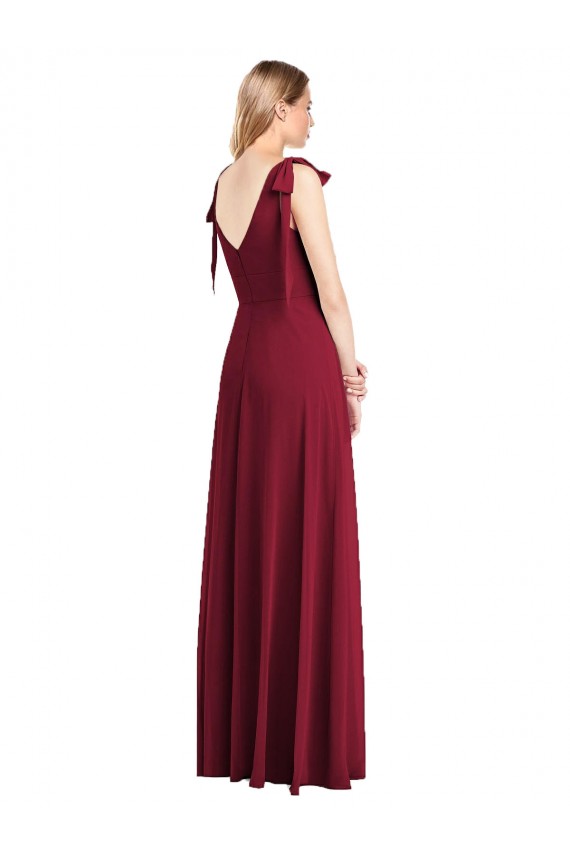 Sleeveless V-Neck Soft Chiffon Coral Trumpet Long Bridesmaid Dress Bath