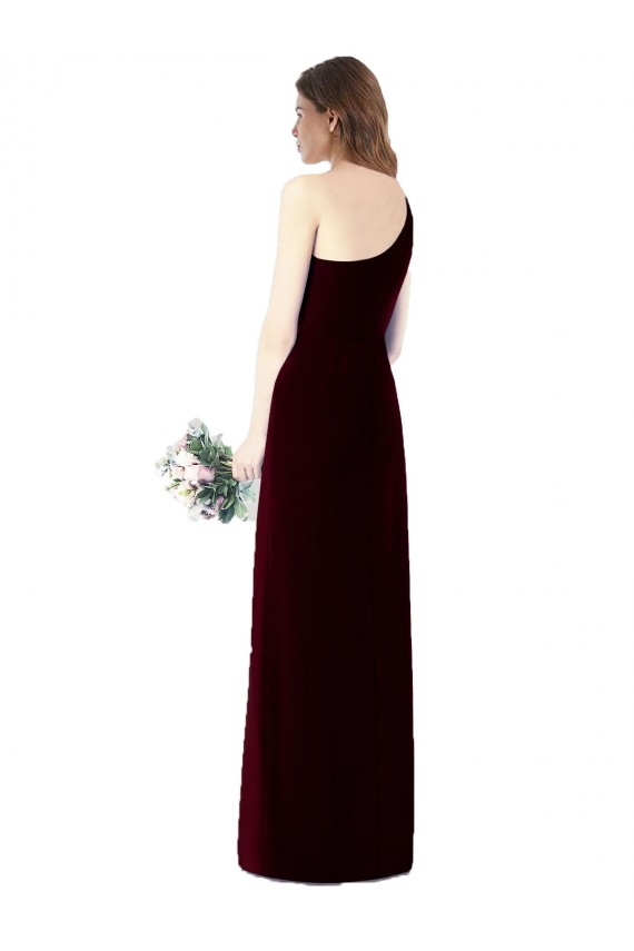 Sleeveless One Shoulder Soft Chiffon Dark Green Long Bridesmaid Dress Bath